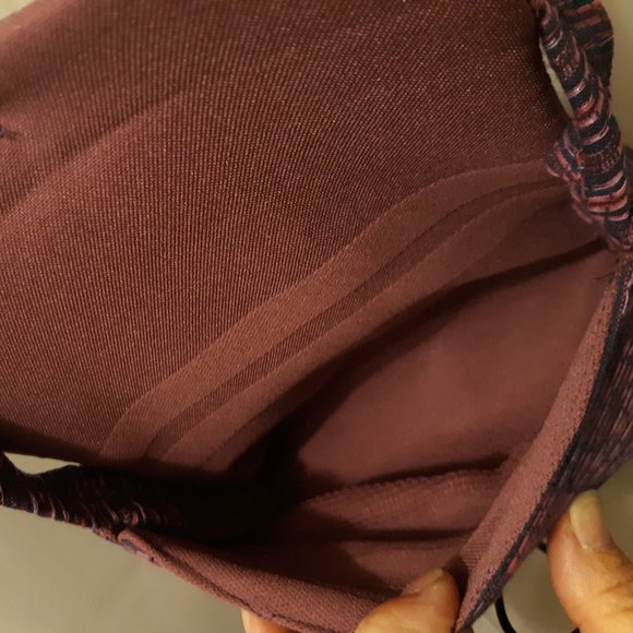 Tapestry fabric mini Purse shoulder bag Purple Pink striated 7x5x2" - Picture 10 of 10